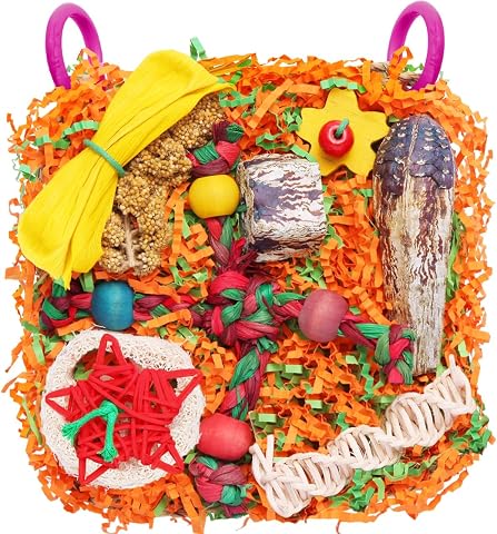 Bird Toys for Small & Medium Parrots - Natural Foraging & Shredding Cage Hanging
