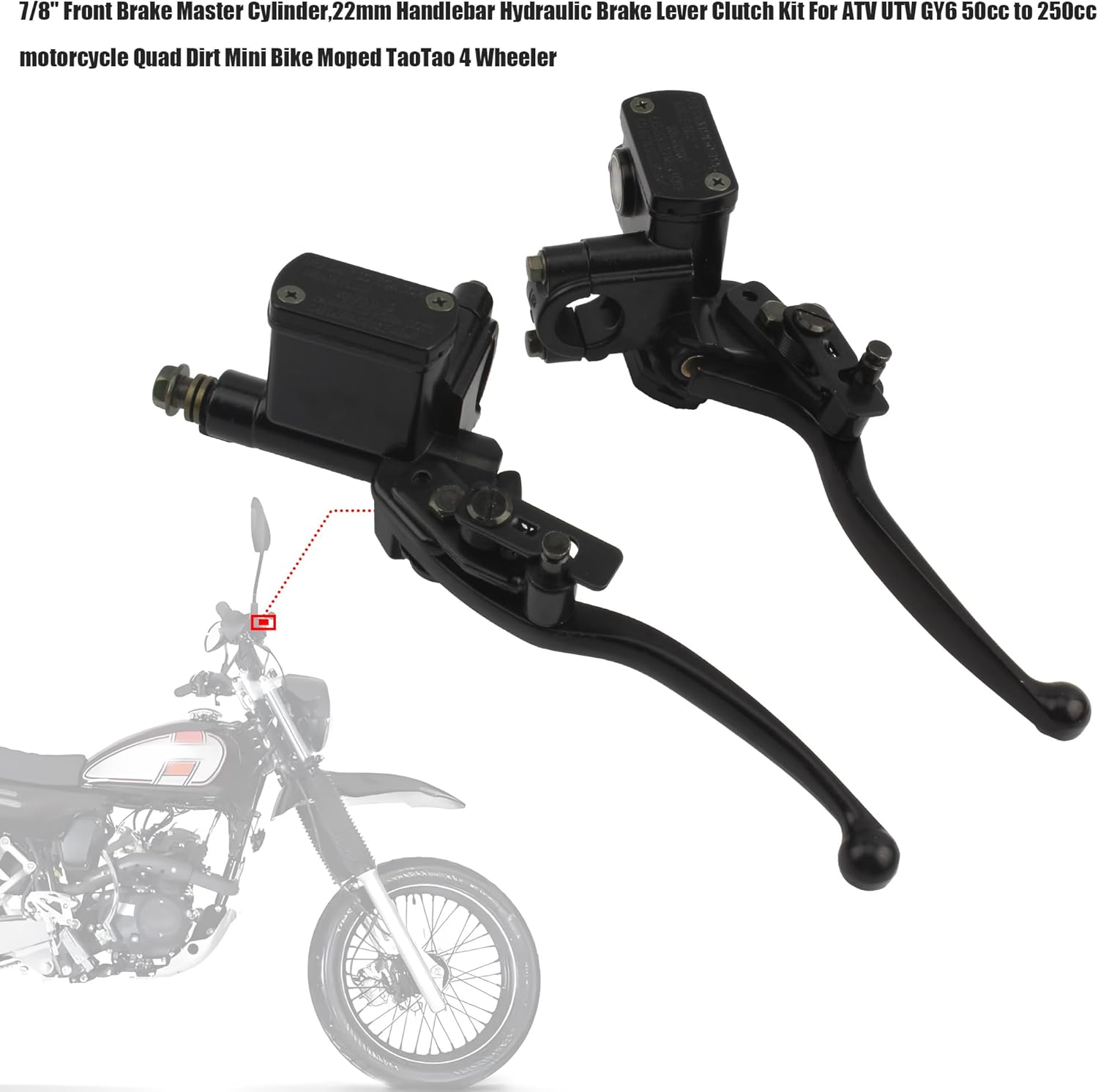 PowerMotor 7/8" Front Back Brake Master Cylinder,22mm Handlebar Hydraulic Brake Lever Clutch Kit for ATV UTV GY6 50cc to 250cc Motorcycle Quad Dirt Mini Bike Moped TaoTao 4 Wheeler