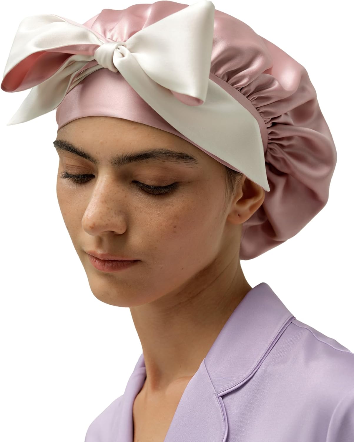 LilySilk Double Sided Silk Bonnet 100% Women Pure Mulberry Silk Reversible Sleep Cap Long Tie Bow Hair Wrap Night