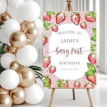 Personalized Berry First Birthday Strawberry Welcome Sign, 1st Birthday Poster for Girls, Strawberries and Summer Fruit Decorations, Celebrate Baby Girl’s Special Day