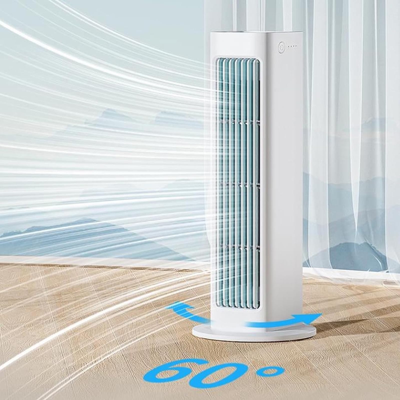 Ventilador de torre portátil sin aspas, 4000 mAh recargable pequeño enfriador de aire con control remoto, 3 velocidades, oscilación de 60° para oficina y hogar