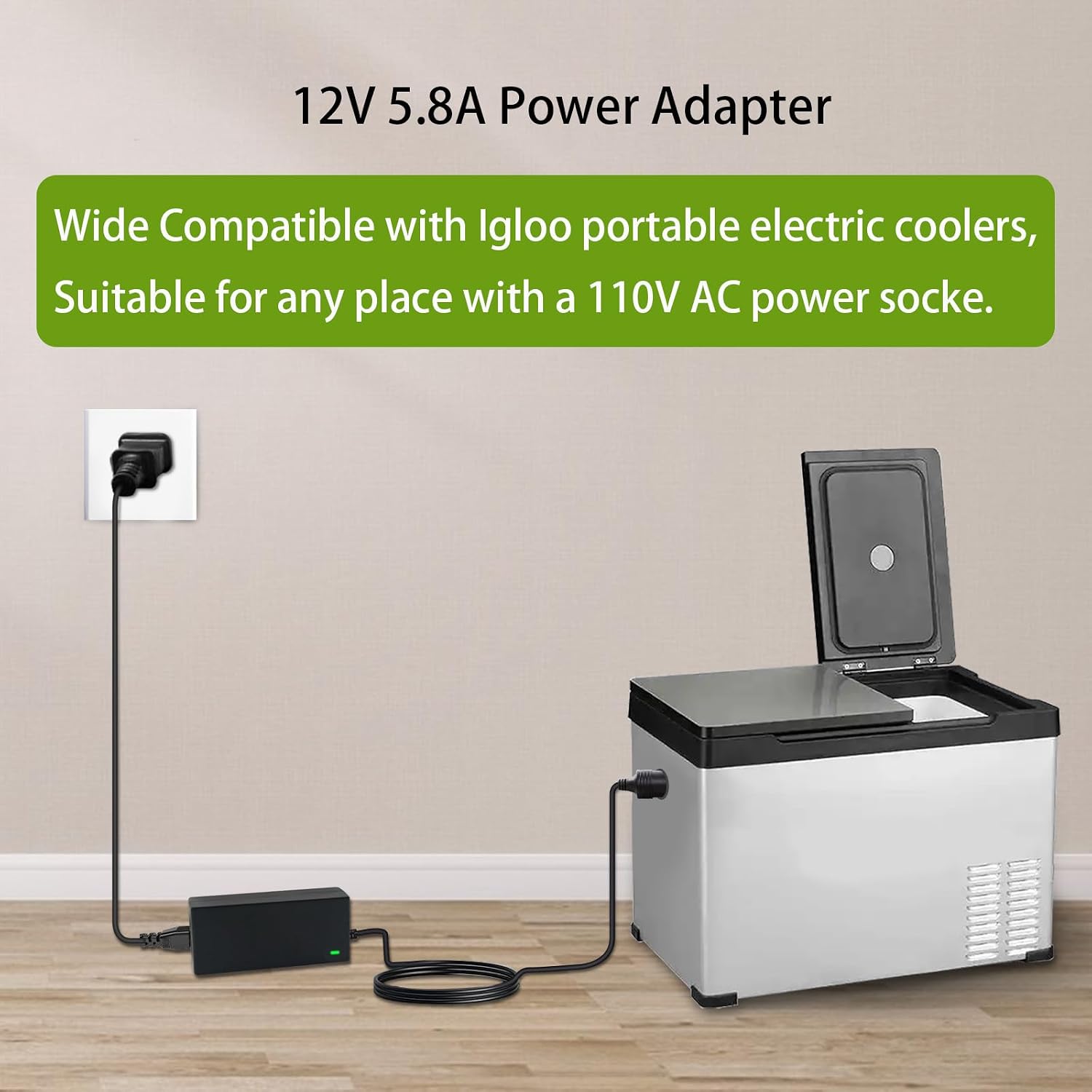 12V 5.8A AC DC Adapter for Igloo Iceless Kool Mate Cool Chill | cigarette lighter connector ABS housing solid state construction fits indoor outdoor home office camping use