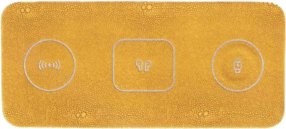 Brouk and Co ACE 3-in-1 Portable Wireless Fast Charging Pad, Yellow - Compatible with iPhone, Apple, Samsung, and Android - Multi-Device, 15W, Vegan Leather, Watches, Phones, Headphones