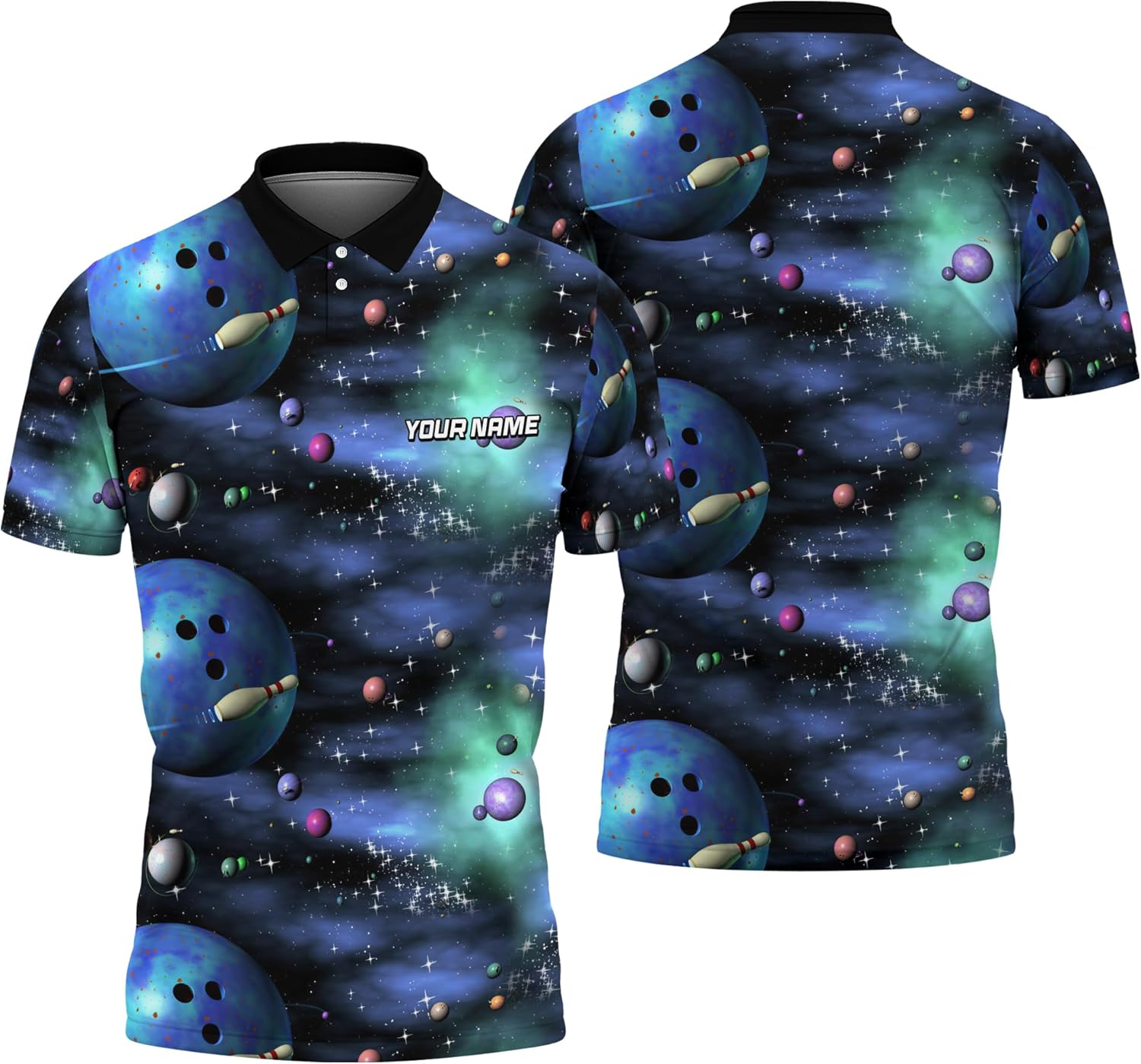 Funny Bowling Golf Shirt Personalized Universe Bowling Ball Short Sleeve T-Shirt for Daddy 3D Bowling Clothes