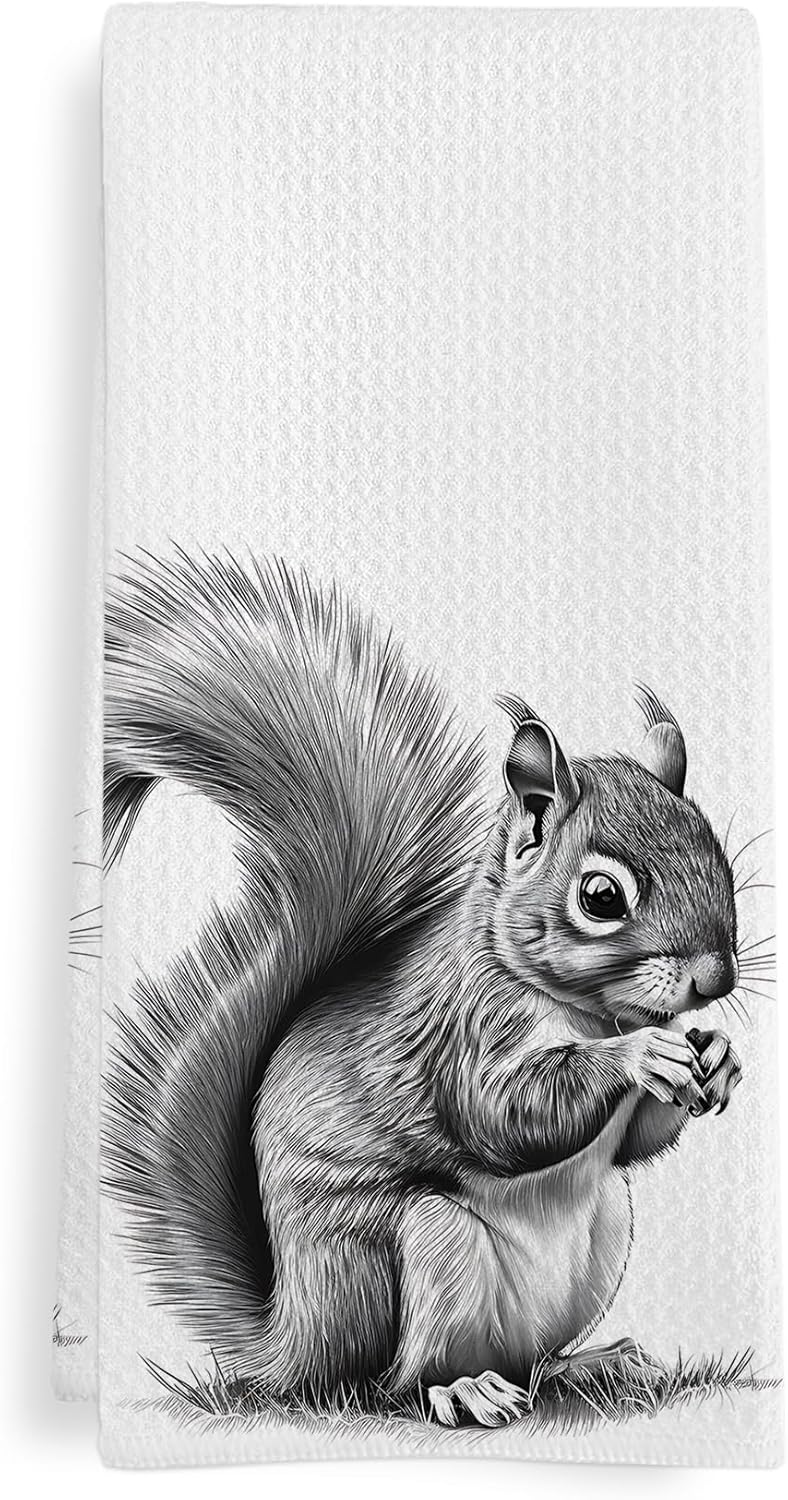 GWFSJYU Squirrel Gifts Kitchen Towels, Gifts for Squirrel Lovers Women, Rustic Fall Squirrels Dish Towel for Kitchen, Squirrels Decorative Hand Towels for Cabin Bathroom Decor, 16x24 in