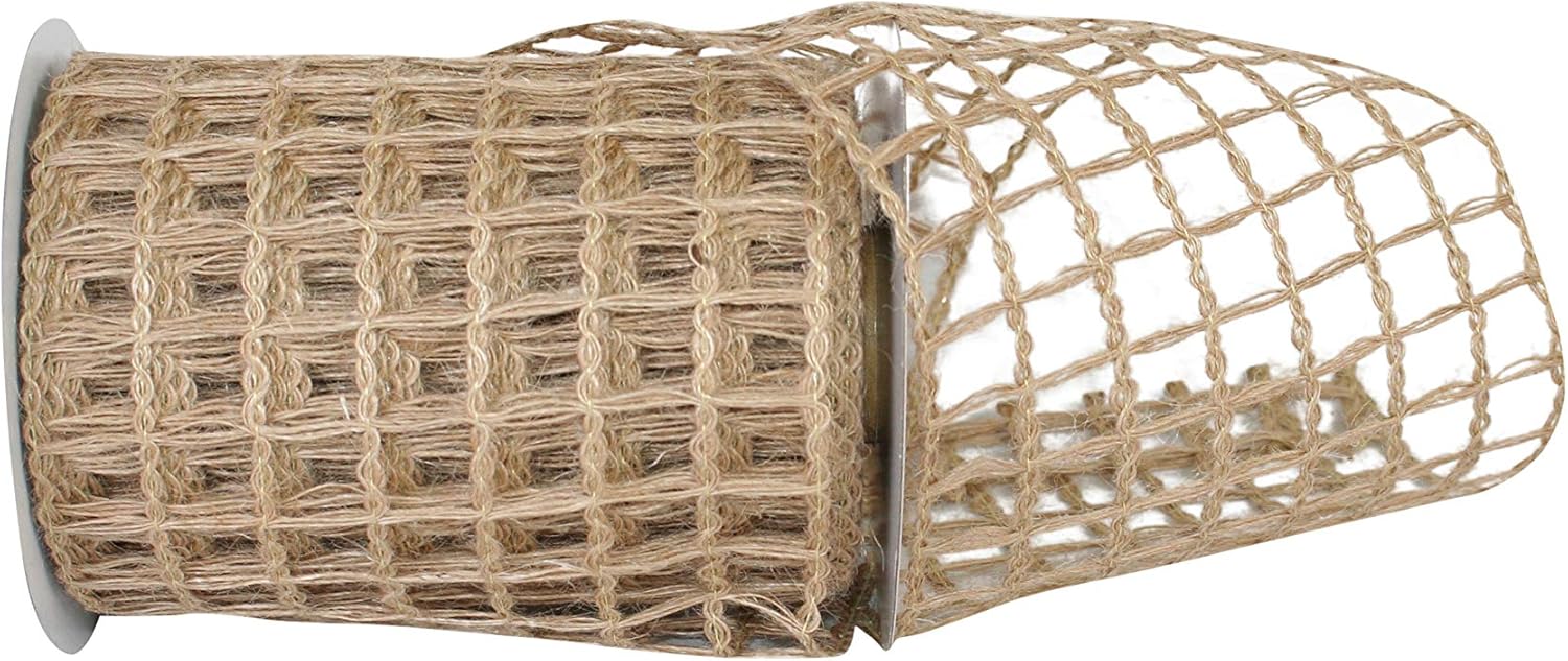 Reliant Ribbon 90361W-750-10F Grand Net Jute Wired Edge Ribbon, 4 Inch X 10 Yards, Natural (Pack of 4)