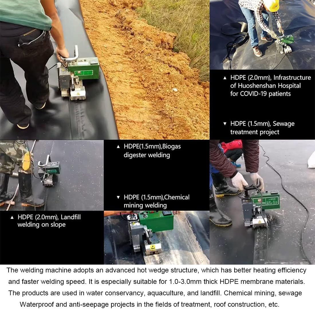 Geomembrane HDPE Welding Machine 2100W, Tunnel Crawl Welding Machine 12CM Overlap Width, Automatic Hot Wedge Welder Welding Tool