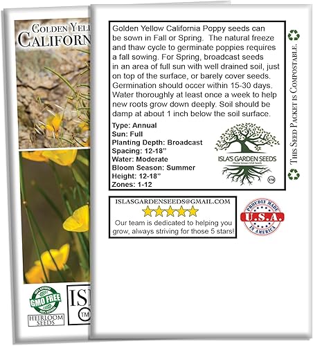 Miniatura 7 de Semillas de flor de amapola de California amarillo dorado para plantar, más de 2000 semillas por paquete, semillas de jardín de Isla, sin OMG y