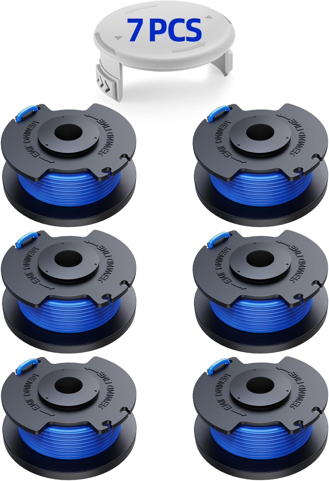 7 Packs Weed Wacker String Replacement for Ryobi One+ AC14RL3A,0.065-Inch String Trimmer Refill Compatible with Ryobi 18v, 24v, and 40v Trimmer（6 Trimmer Line,1 Trimmer Cap）