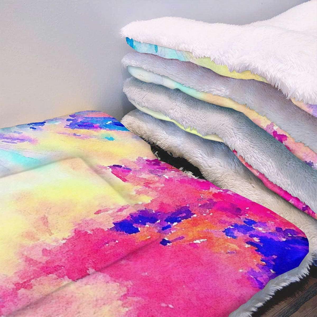 review Yellow Blue Machine Washable Warm Mattress for Dogs and Cats Vibrant Design in Rainbow Colors Stains Self Warming Crate Pad with Soft Sherpa Top for Dogs, Cats, Pets by Abstract 14
