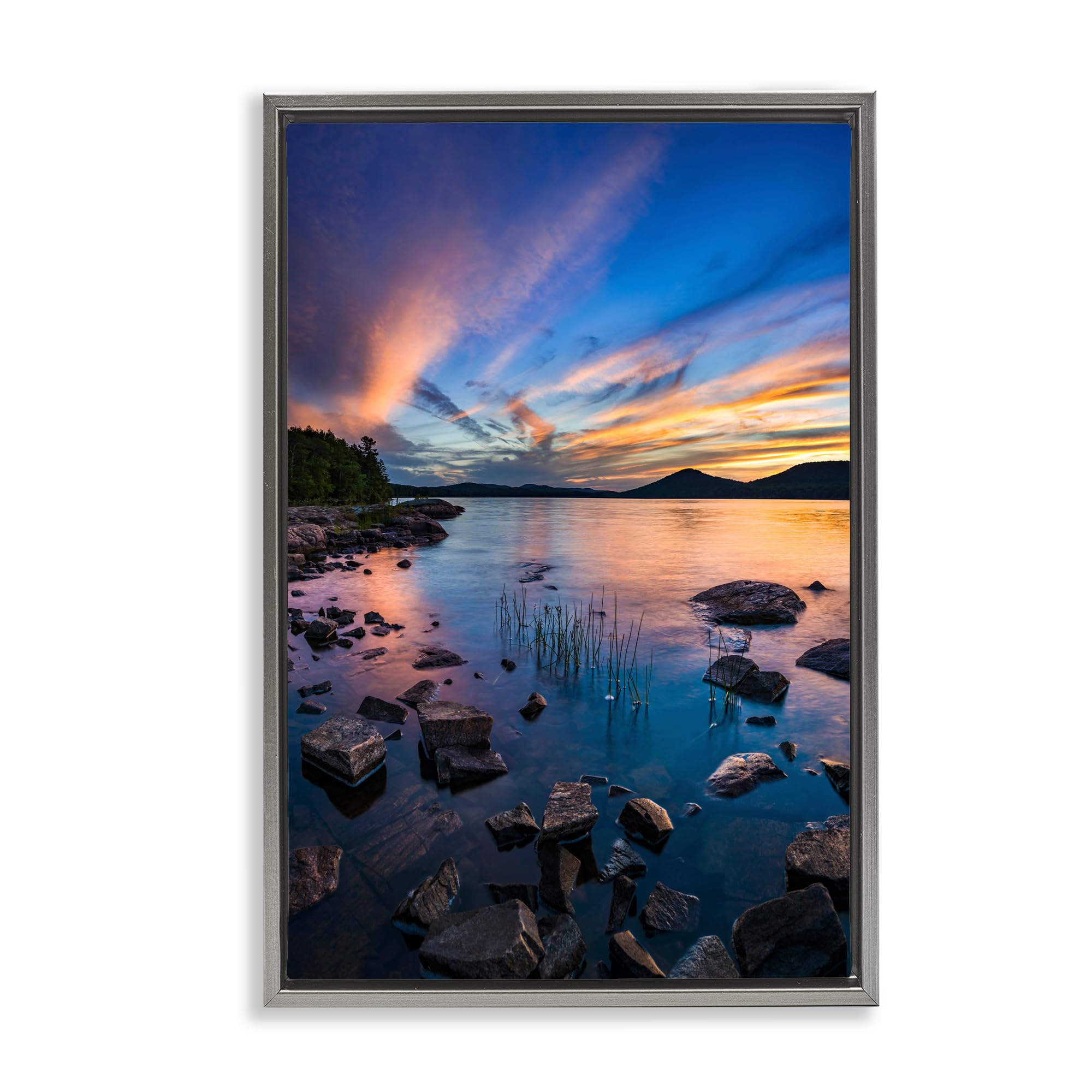 Stupell Industries 'Sunrise on Piseco Lake', Floating Frame Canvas Art, Gray, 21 x 31 Inches, Easy to Hang and Sturdy, Made in USA, by Jonathan Zaharek