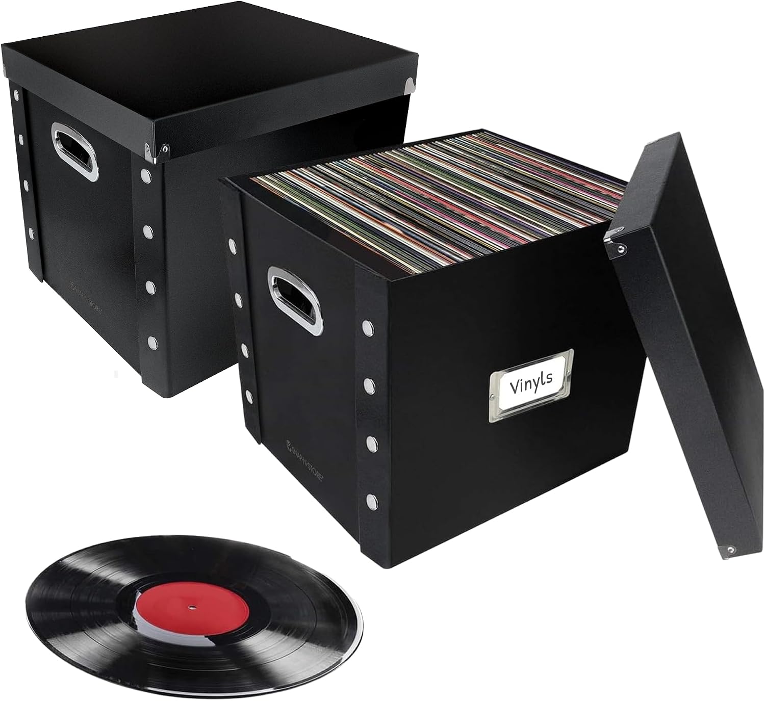 Snap-N-Store Vinyl Record Storage Box, 12 In, 2-Pack, Holds 75 Albums