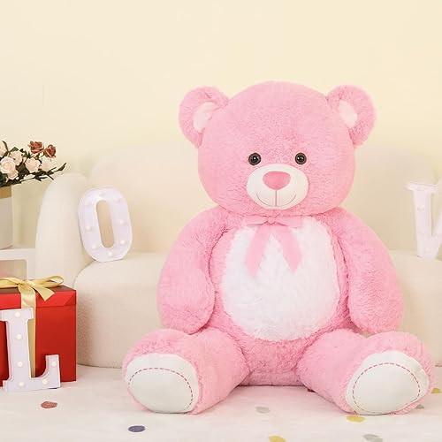 Miniatura 2 de MorisMos Oso de peluche gigante de 4 pies, oso de peluche rosa grande de 51.8 pulgadas para baby shower, oso de peluche rosa grande para regalo de