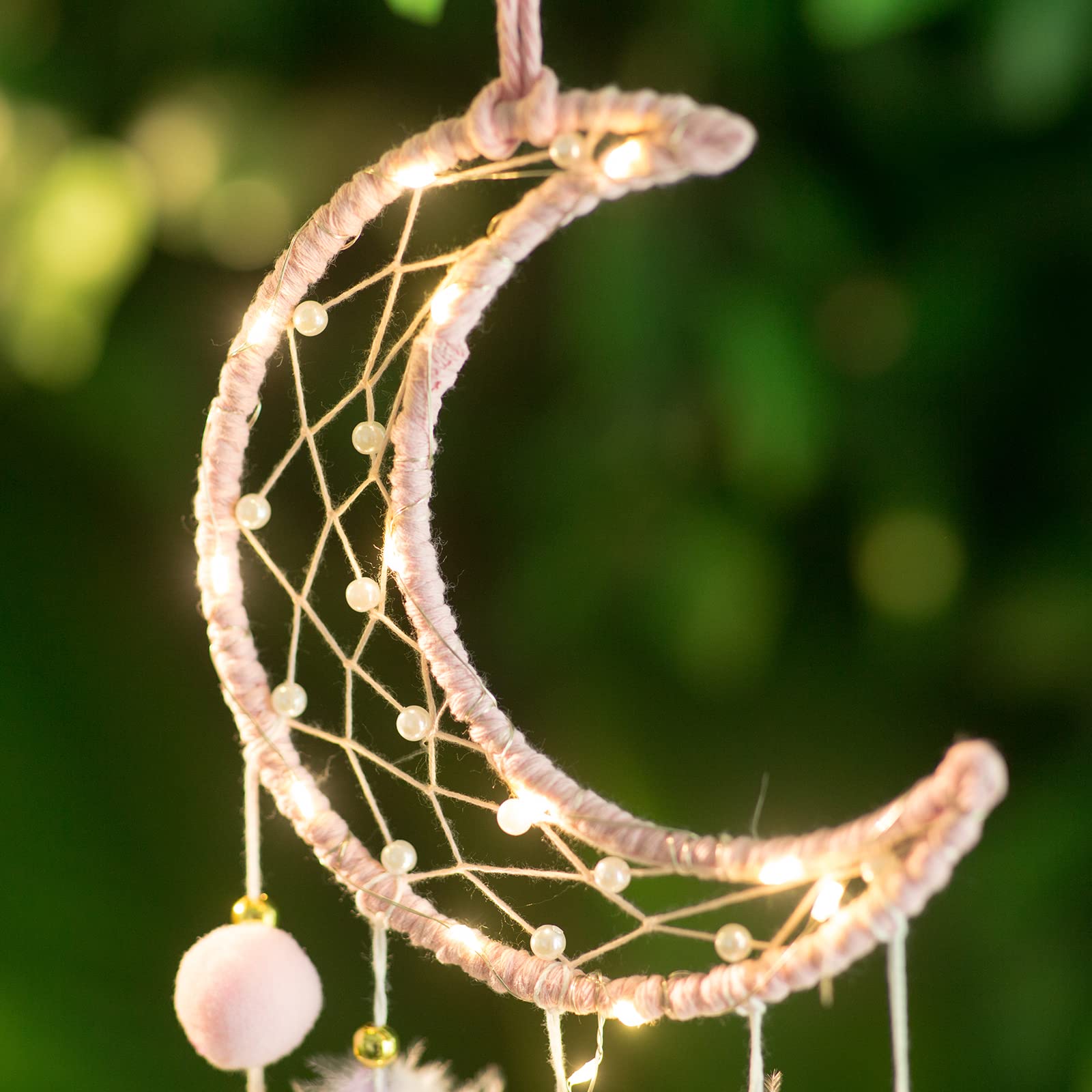 Dream Catchers, Moon Dream Catcher with Lights Dreamcatcher Bedroom Wall Décor Catcher Girls Room Decor Teenager,Moon Gifts Dream Catchers for Mom Women-Moon Catcher Feather Wall Décor(Moon)