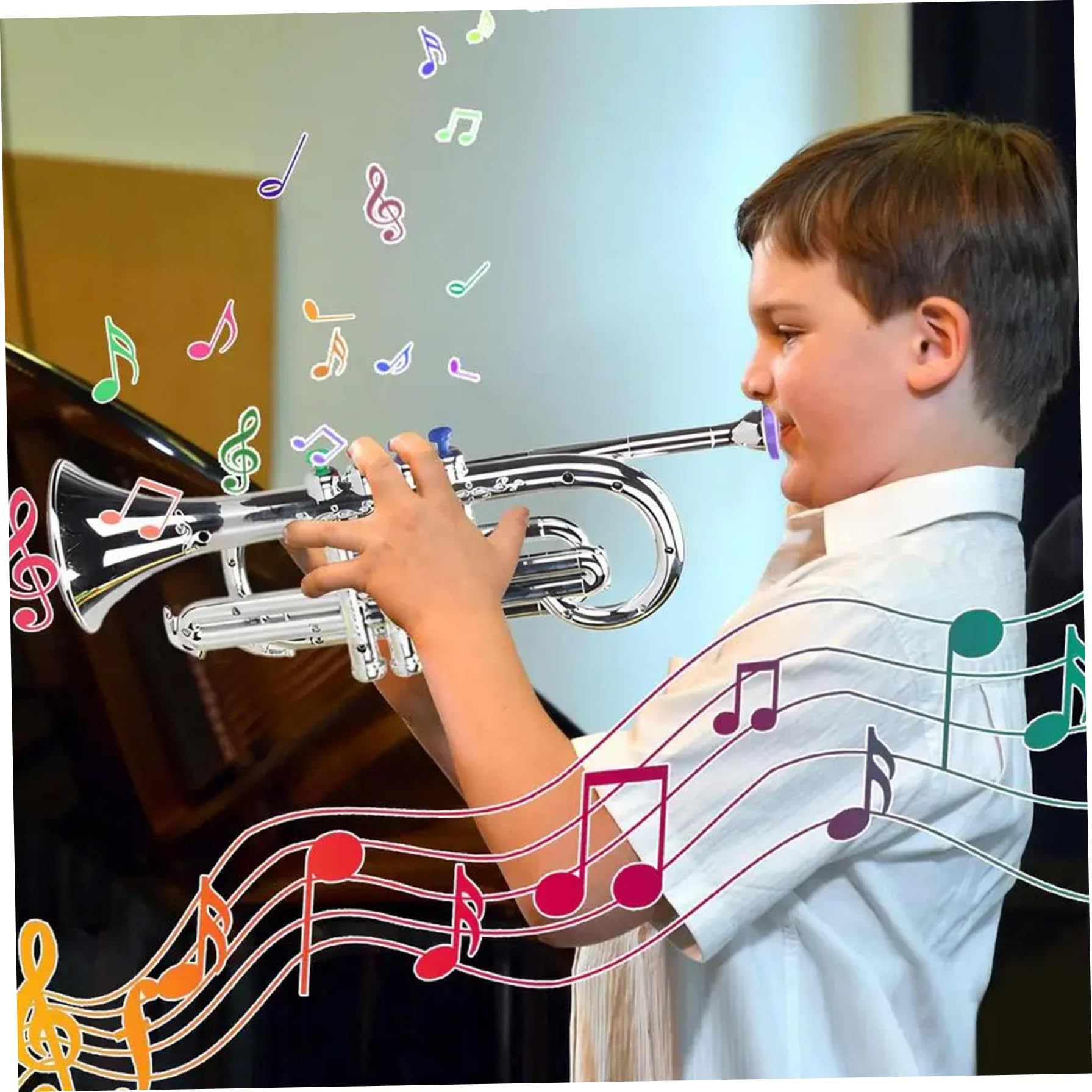Trompeta de Juguete con 4 Teclas, Trompeta de plástico, Instrumentos Musicales educativos para niñas, niños, Principiantes