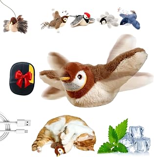 Flying Bird Cat Toy, 2026 Upgrade Interactive Chirping Flying Bird Cat Toy, Rechargeable Simulation Flapping Bird Cat Toys for Indoor Cats, Lifelike Chirp Tweet & Catnip, for All Breeds (A)