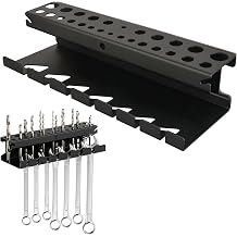 MUTUACTOR Magnetic Wrench Holder,Anti-scratch Magnetic Mount Drill Bits Holders Heavy Duty,2 Layers Magnet Wrench Drill Bits Rack for Work Bench Toolbox Tool Cart,1PCS,Black,26 Holes and 7 Slots