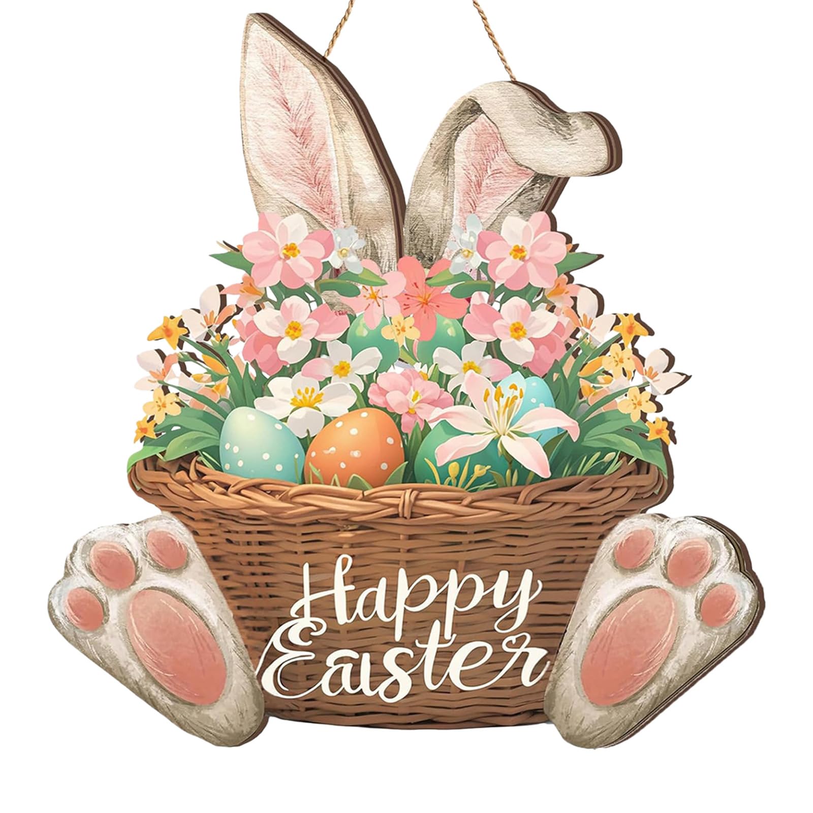 Tsophreniq Rabbits Themed Welcome Plaques Wooden Easter Spring Party Door Decoration Flowers Easy Installation Ornament Rabbits Welcome