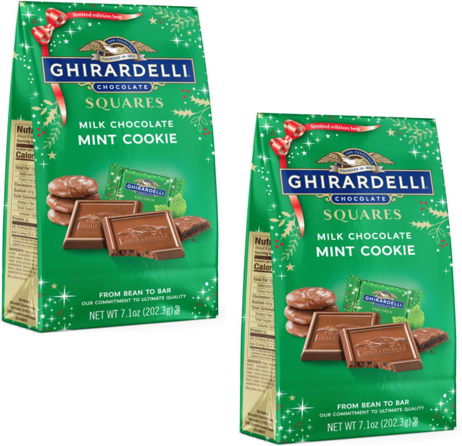 Ghirardelli Mint Cookie Milk Chocolate Squares - Pack of 2 - Delicious Treats to Share with Friends and Family - Delicious Ghirardelli Taste Guaranteed