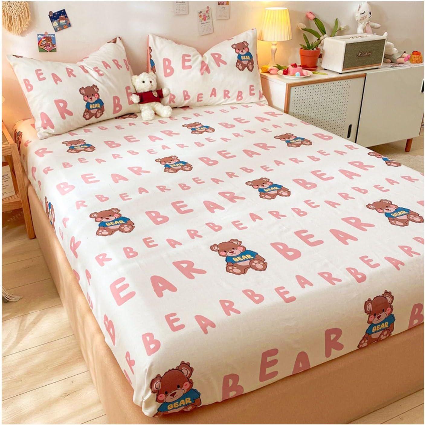 PAHION Home Kids Fitted Bottom Sheet Twin Only Premium Soft Wrinkle Stripes Small Squares Grid Girl 100% Cotton 25cm Deep Pocket Bed Sheet (Color : A, Size : 120x200+25 cm)