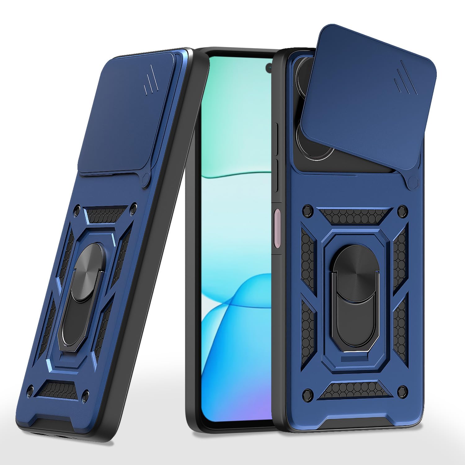 Pikkme D10 Tough Armor Bumper Case | 360 Protection Case | Sliding Camera Shield Cover & Ring Holder Stand Back Cover for Redmi 13 5G / Poco M6 Plus 5G (Blue) (B0DC56LBHK) Amazon Price History, Amazon Price Tracker