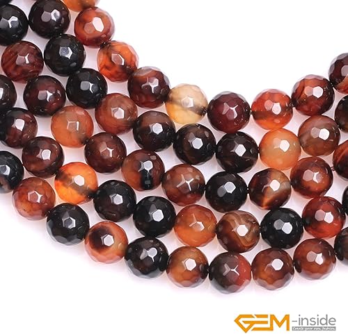 Miniatura 202 de GEM-Inside Red Orange Carnelian Gemstone Loose Beads Natural Energy Power Beads for Jewelry Making Round Faceted 8mm 15