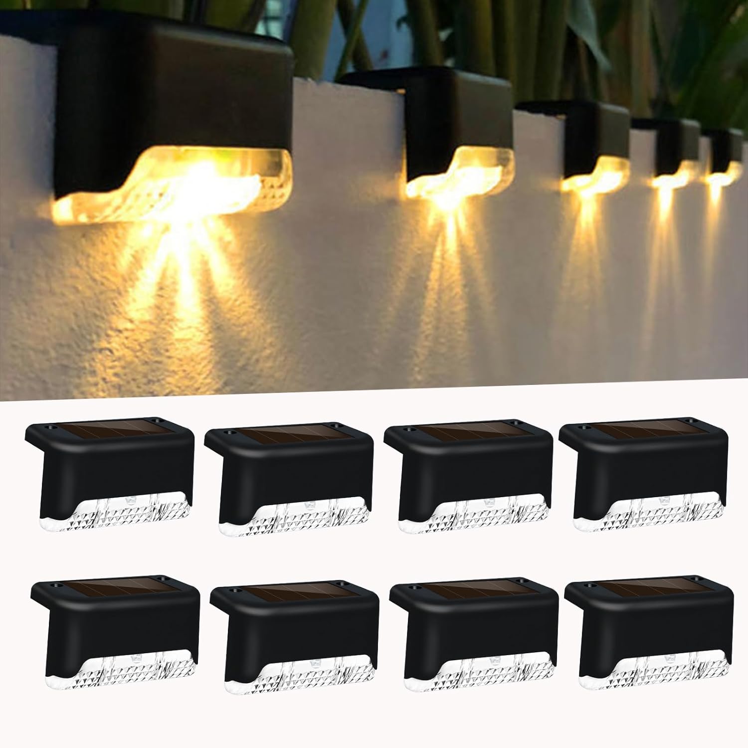 8 Pack Solar Deck Lights Outdoor, Warm Light LED Solar Powered Decking