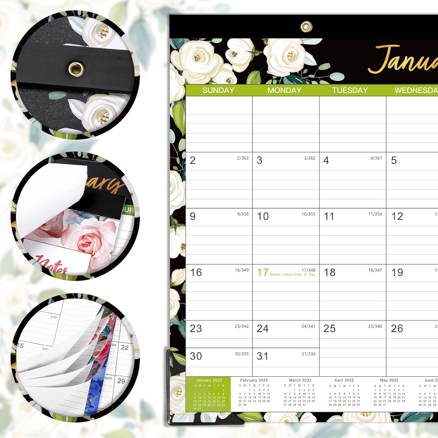 Desk Calendar 2022-18 Monthly Desk/Wall Calendar 2-in-1,16.8" x 12", January 2022 - June 2023, Thick Paper with Corner Protectors, Large Ruled Blocks - Romantic Floral : Office Products