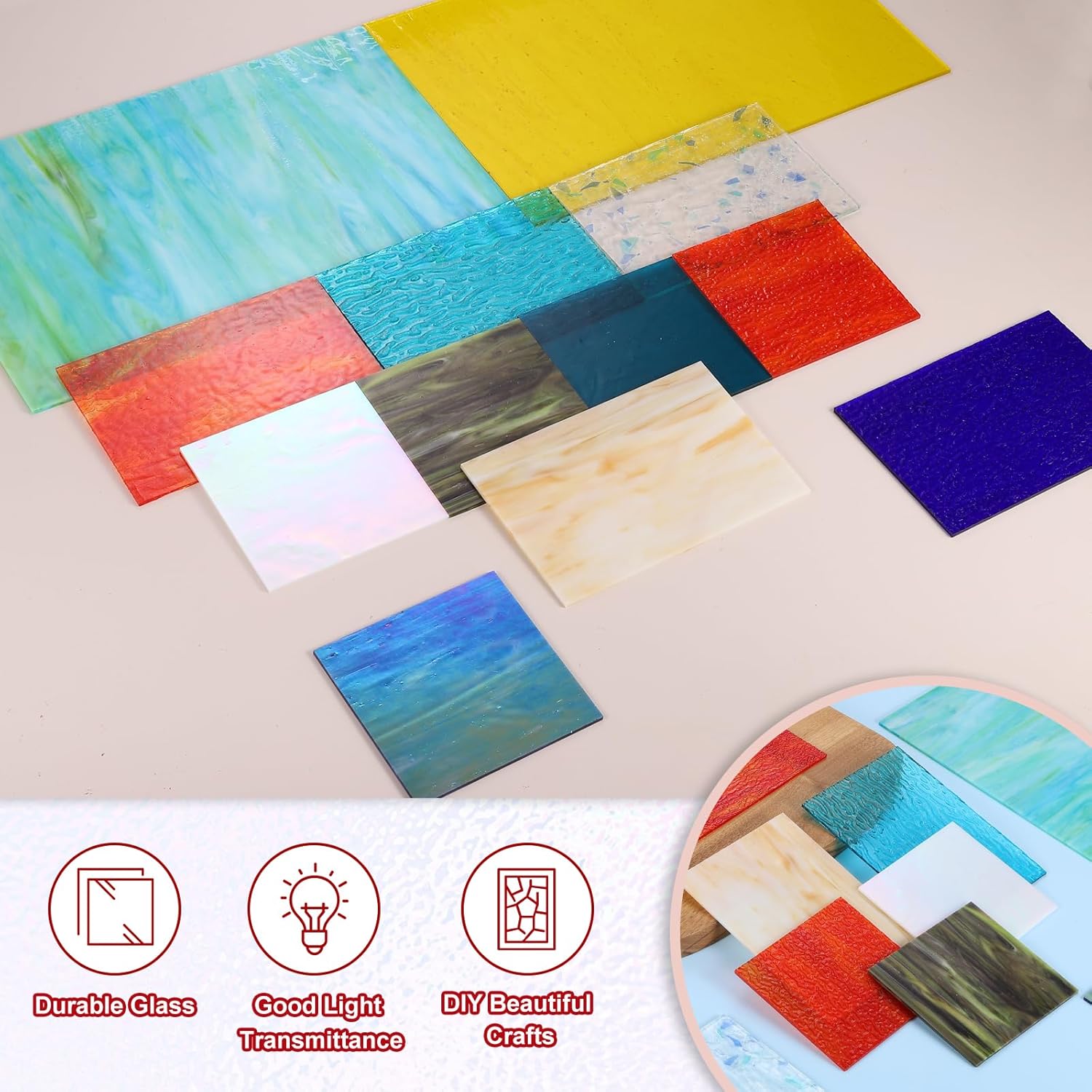 PATIKIL 8 x 12 Inch Transparent Stained Glass Sheets, 2 Sheets Mosaic Glass Variety Pack Tiles for Art Supplies Crafts Projects, Emerald Green