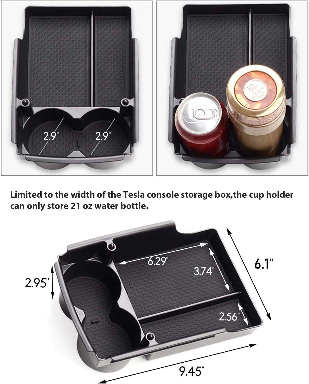 Jaronx Compatible with Tesla Model S/Model X Center Console Storage Box, Insert Organizer Tray+Cup Holder (Compatible with Tesla Model S/X 2021-2016)-Upgraded Accessories Compatible with Tesla X/S
