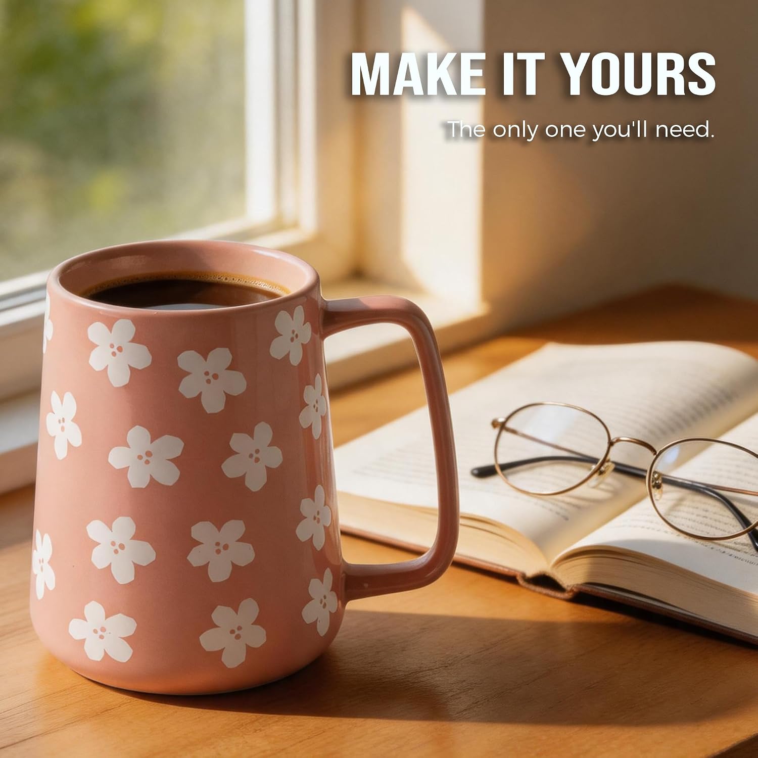24oz Oversized Heavyweight Ceramic Coffee Mug, Large (Pink)