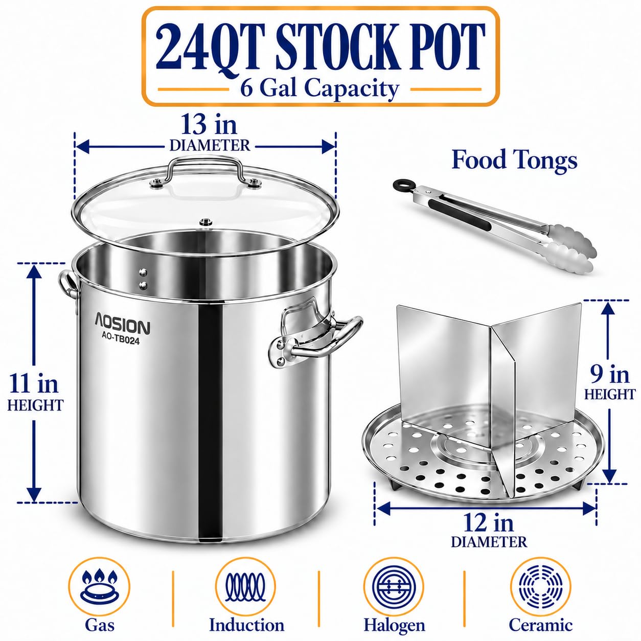 AOSION 24QT Stainless Steel Stock Pot - 6 Gallon -2