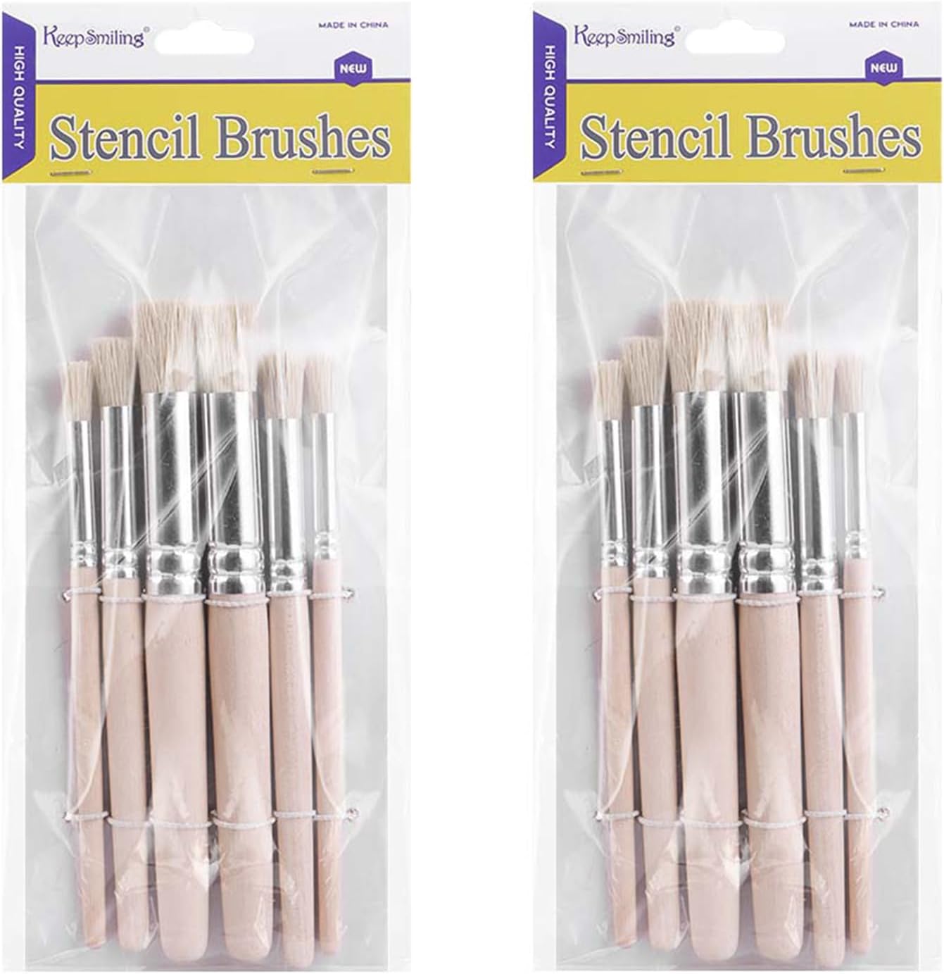 Natural Bristle Wooden Stencil Brushes for Painting - 3 Sizes Dome Brush for Acrylic, Oil, Watercolor, Wall Stencils, DIY Crafts & Card Making (12)