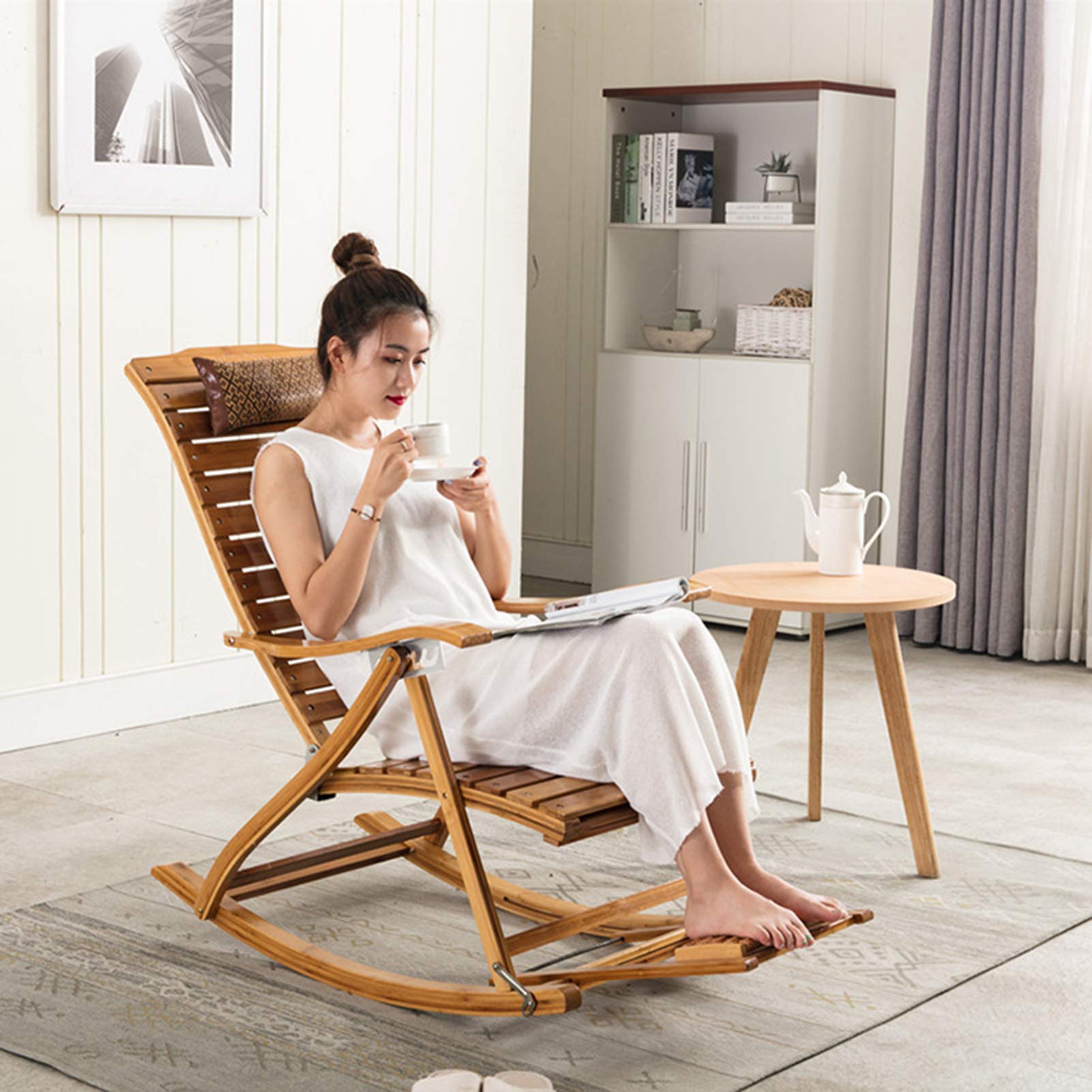 Amazon｜折りたたみ式リクライニングチェア調節可能な竹製ロッキング