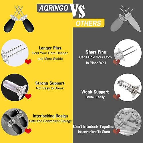 Miniatura 9 de 12 unidades6 pares de soportes para maíz, de acero inoxidable, brochetas de mazorca de maíz para barbacoa, doble pines, diseño entrelazado,