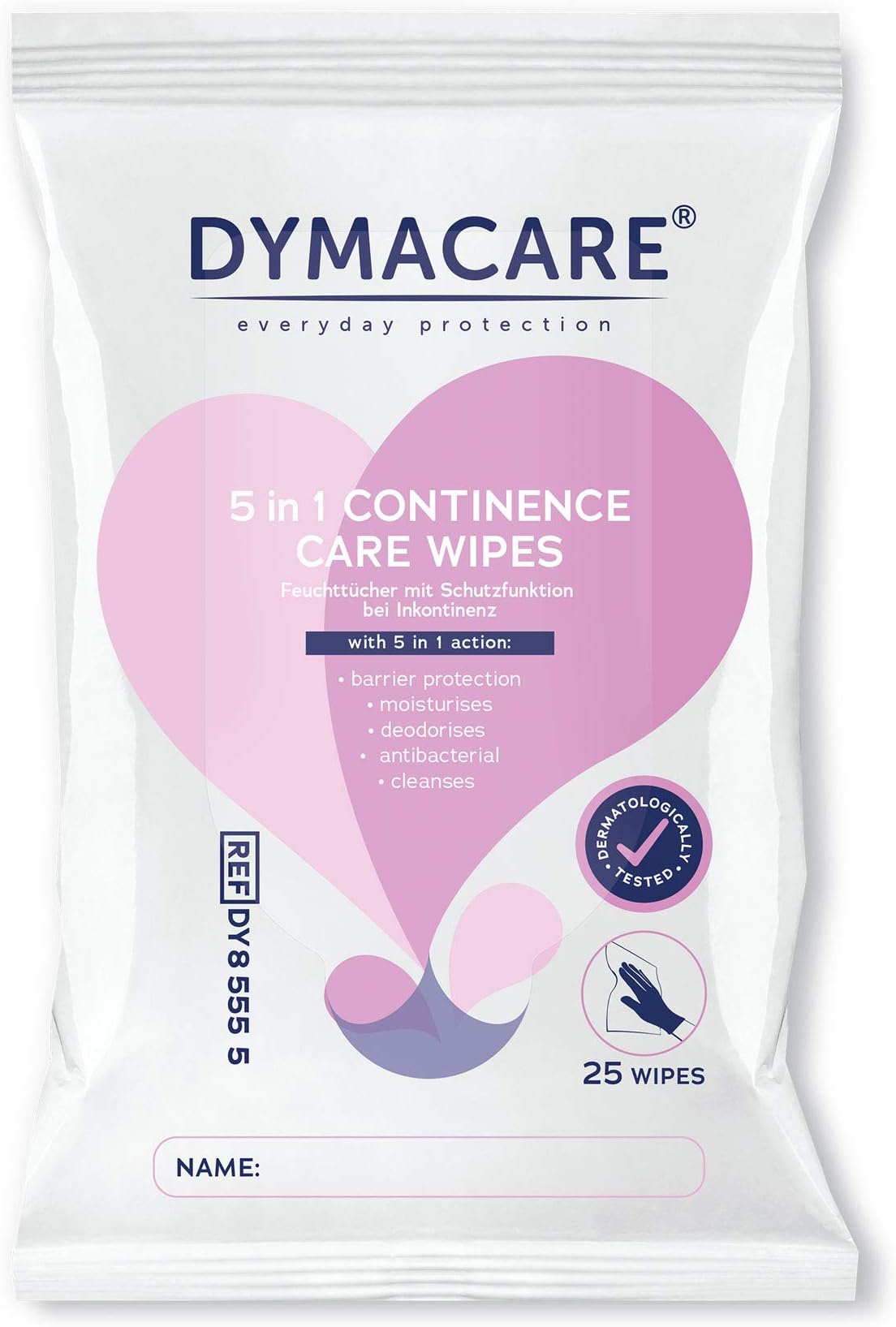 DYMACARE 5 in 1 Continence Care Wipes | Adult Scented Premium Disposable Incontinence Cloths | Skin Cleansing Wipes with Barrier Protection | 1 Pack (25 Wipes in Total)