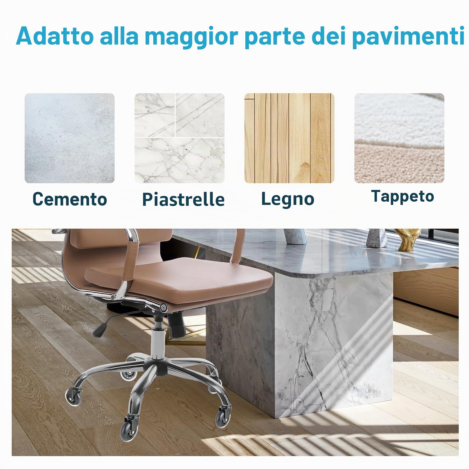 Ruote Sedia Ufficio – Ruote Piroettanti per Scrivania – Ruote per Mobili 11x22 mm Set da 5, Silenziose 360° con Doppio Cuscinetto, Adatte per Parquet, Moquette, Gaming e Sedia da Ufficio(Non per IKEA)