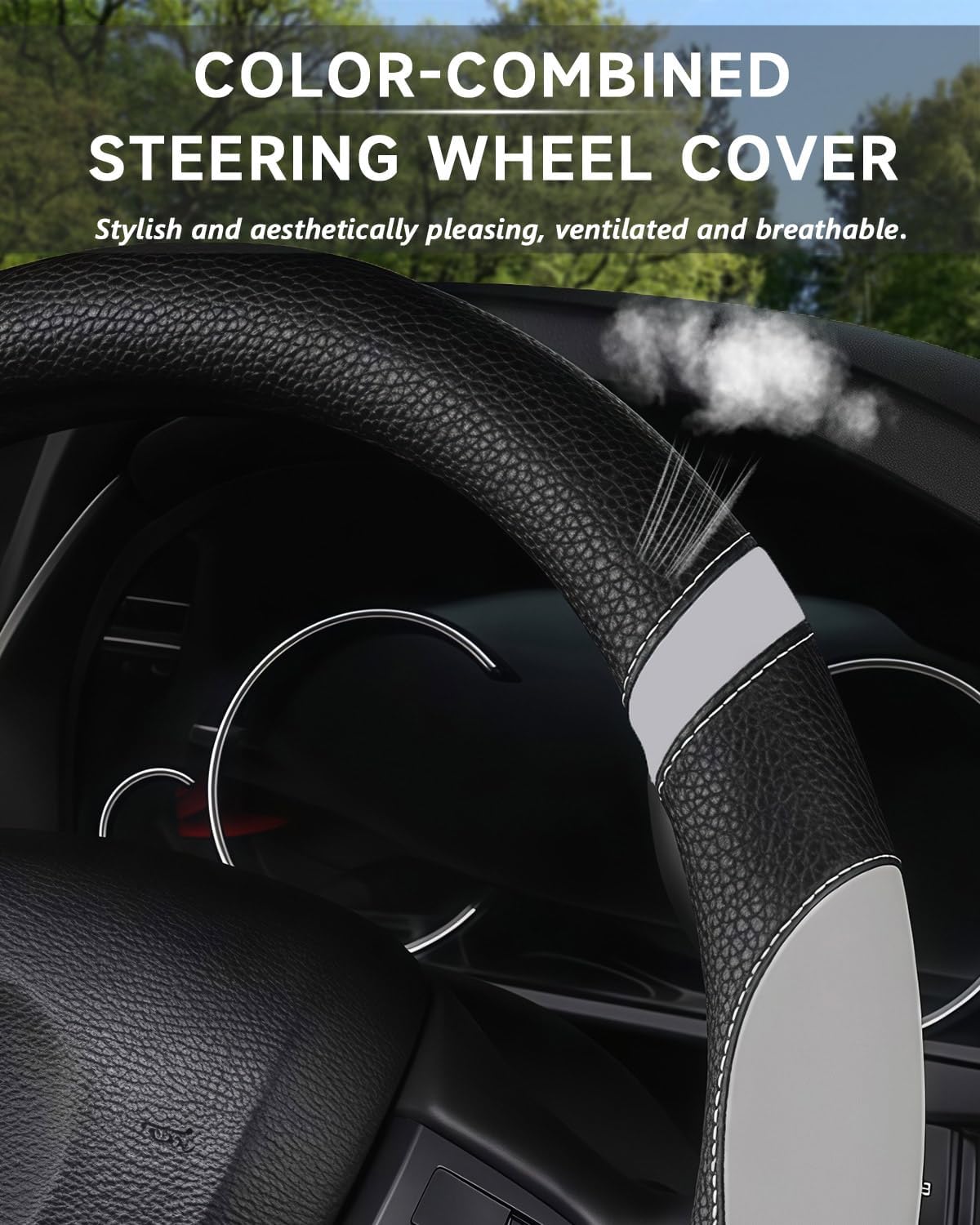Cxtiy D-Shaped Flat Bottom Steering Wheel Cover for Women Girl - Stylish Car Accessory (Gray) image 4