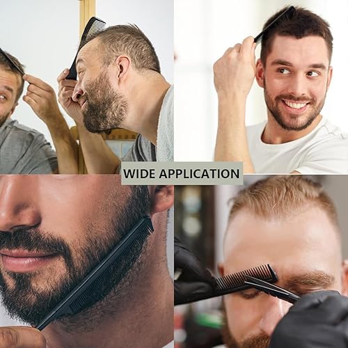 Miniatura 5 de Juego de 5 peines de fibra de carbono para peinar el cabello, desenredante, negro, profesional, peine de dientes anchos, peines finos para cola,