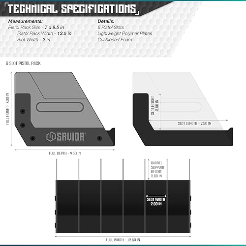 Miniatura 7 de Savior Equipment - Exhibidor para pistola, revólver, arma de fuego, para 4 a 8 de la mayoría de pistolas de cañón largo, espuma acolchada para