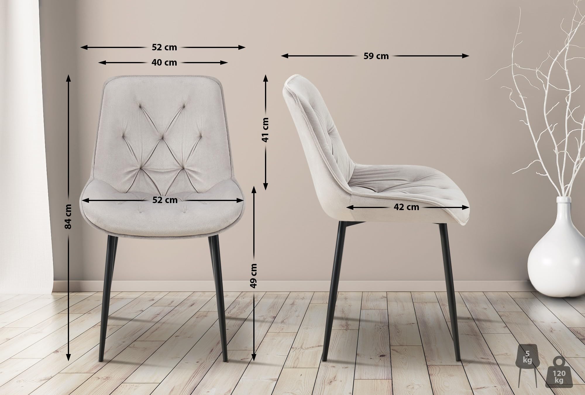 CLP Silla De Comedor Wallace De Terciopelo I Butaca De Salón con Base Metálica De 4 Patas I Silla De Cocina Elegante Color:Gris