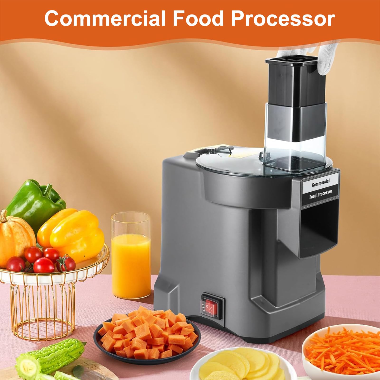 Tritatutto Elettrico per Verdure, Robot da Cucina Professionale, Tritatutto per Affettare (2,5 mm), Sminuzzare (2,5 mm), Tagliare a Cubetti (9 mm),Grey