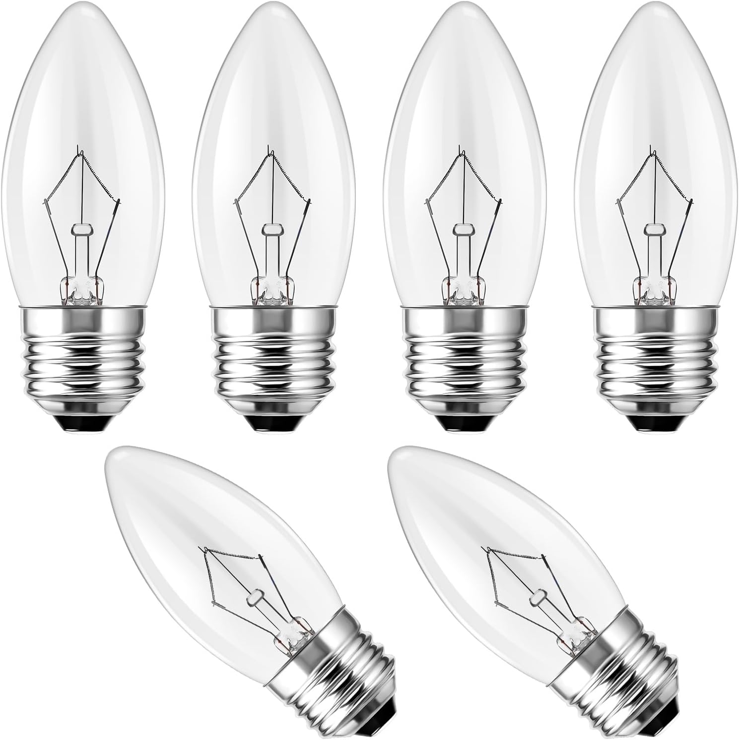 jkahh 40W Incandescent Torpedo Tip Chandelier - 40W Equivalent Medium E26 Candelabra, TipIncandescent Clear Dimmable Light Bulbs and Medium E26 Base, Candle Light Bulbs for Chandeliers(6pack) (40)