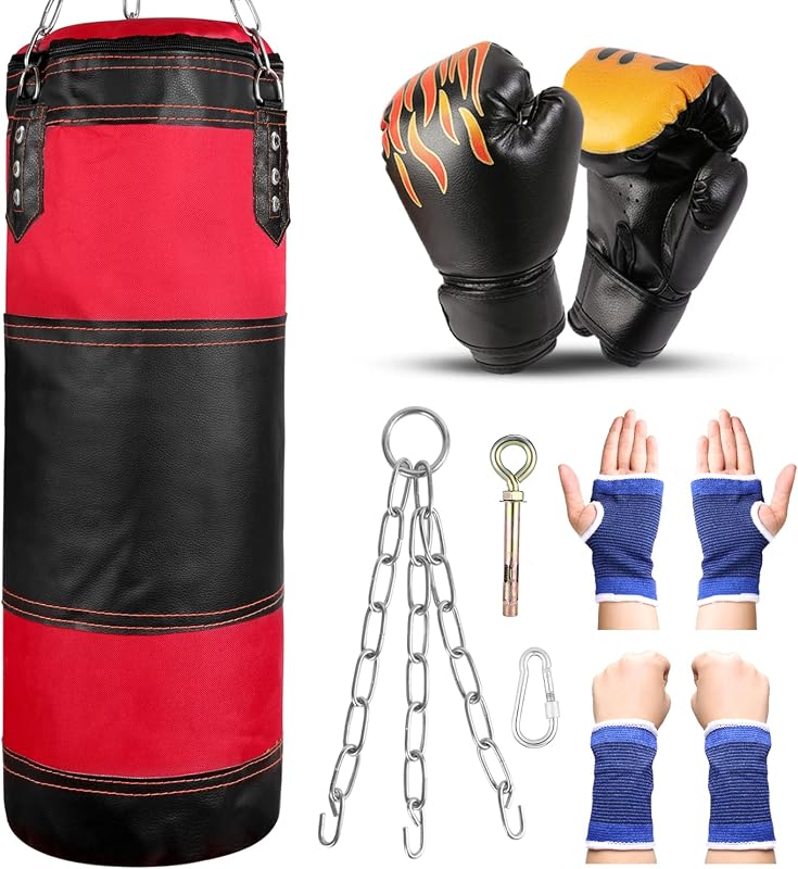 Odoland 7 az 1-ben Boxzsák Szett Gyerekeknek - 60 cm Boksz Zsák, 6 oz Kesztyű, Lánc, Karabiner, Védőszalagok - Kickbox, MMA, Harcművészet Ed