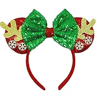 Vista 1 de Diademas de orejas de ratón de Navidad, diademas de lazo de Navidad para mujeres y niñas, bandas para el pelo de cuerno de alce con lazo verde
