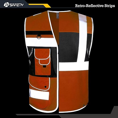 Miniatura 6 de JKSafety Chaleco de seguridad reflectante de alta visibilidad clase 2 con cierre de cremallera, bolsillos delanteros y traseros, forro de malla,