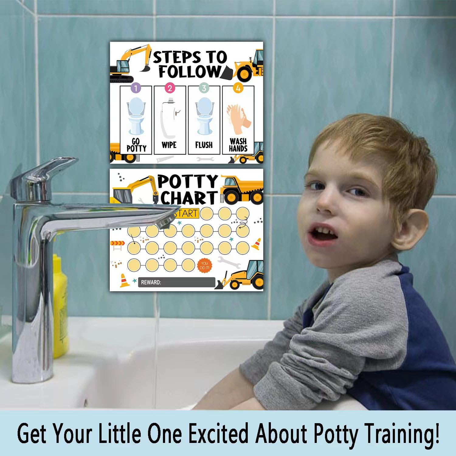 Children's Potty Sticker Chart, Engineering Car Reward Sticker Chart ?Kids Potty Training Chart for Toddlers Boys, Potty Training Sticker Chart for Girls Potty, Potty Chart for Boys with Stickers