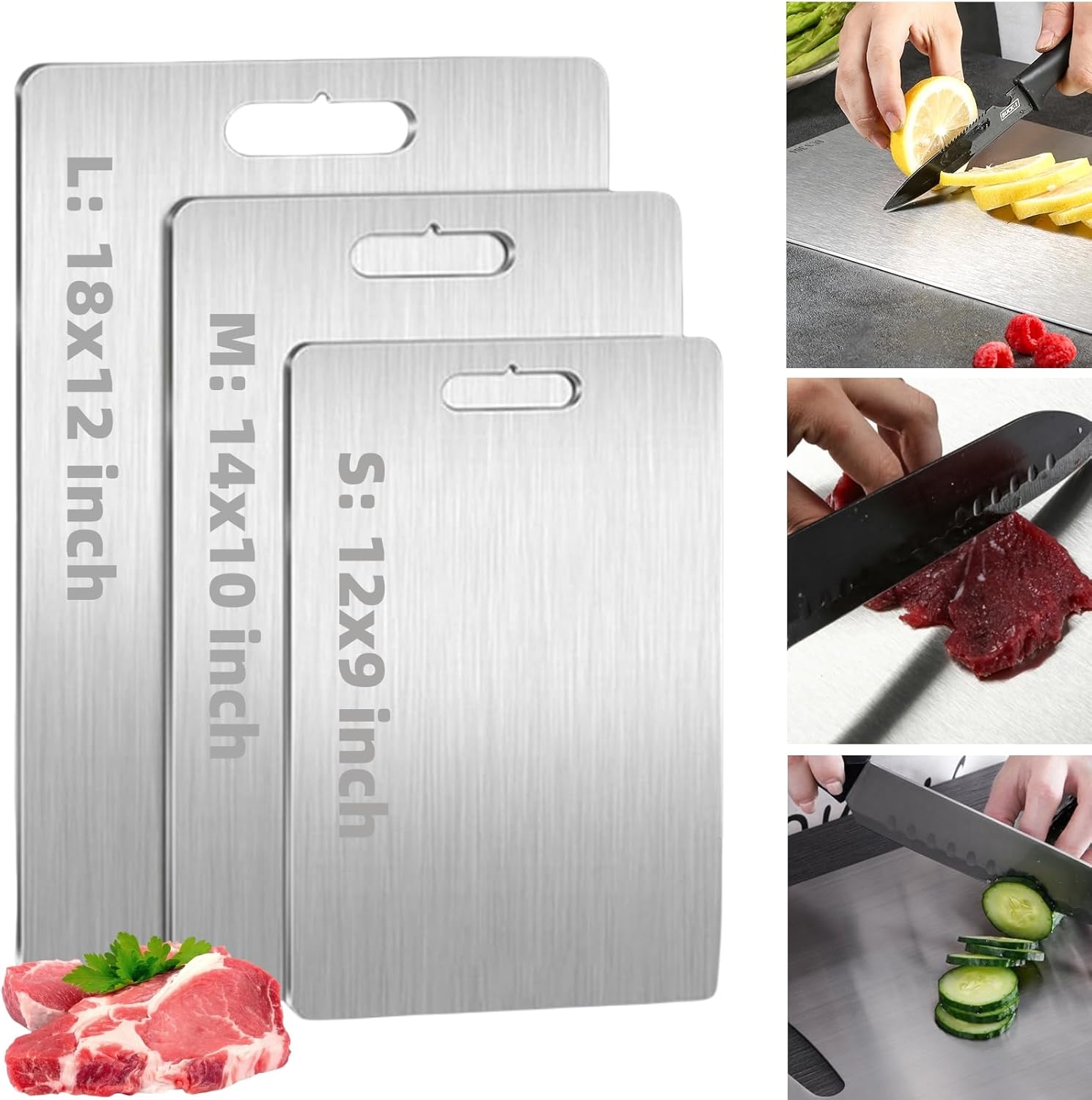 Titanium Cutting Board, 100% Pure Titanware Metal Stainless Steel Double Sided Chopping for Kitchen Home Cooking, Hygiene and Durability, 12 x 9 inch