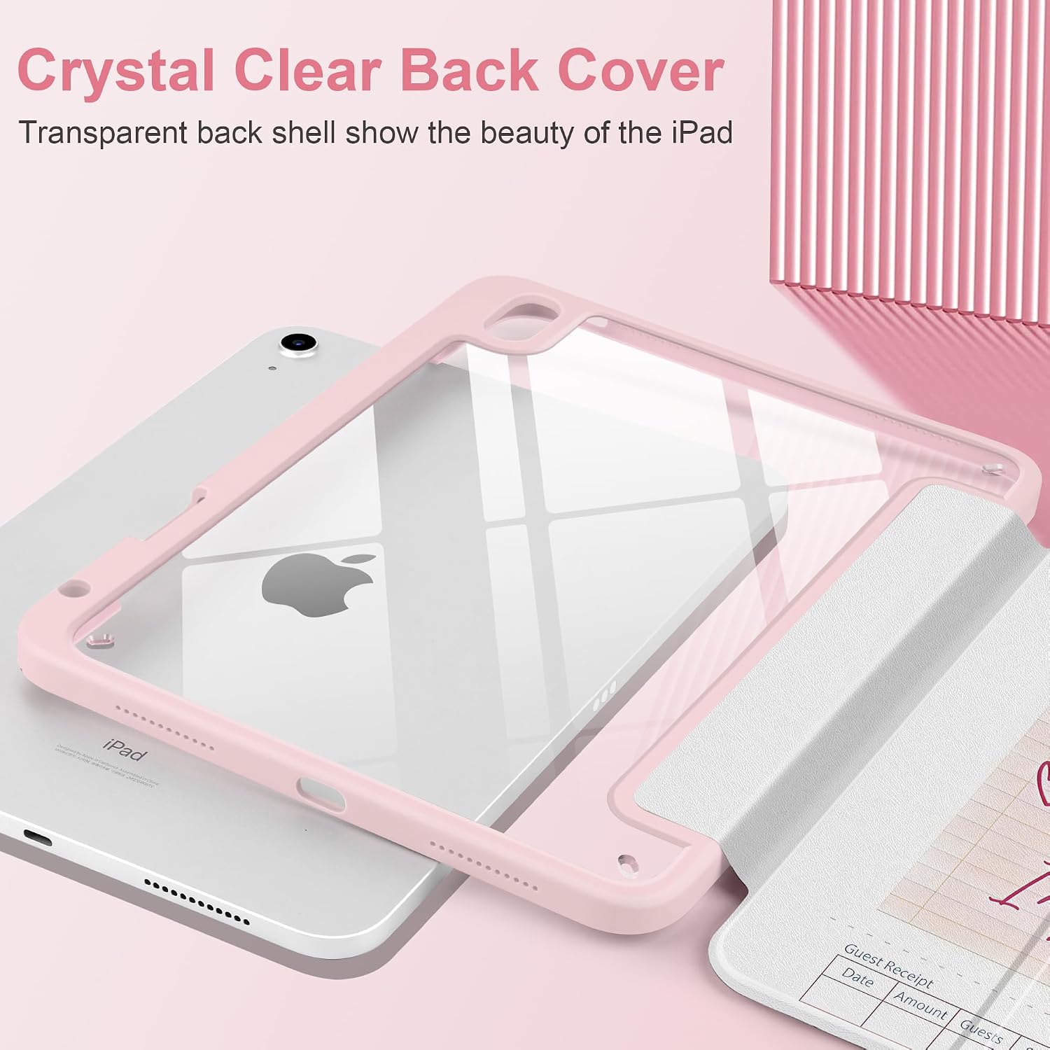 TWOLSKOO for iPad 11th & 10th Gen Case with Pencil Holder, Trifold Stand, Auto Sleep/Wake, Clear Acrylic Back with TPU Bumper, for iPad 11-inch (2025, A16 Chip) & 10.9-inch (2022), Guest Check