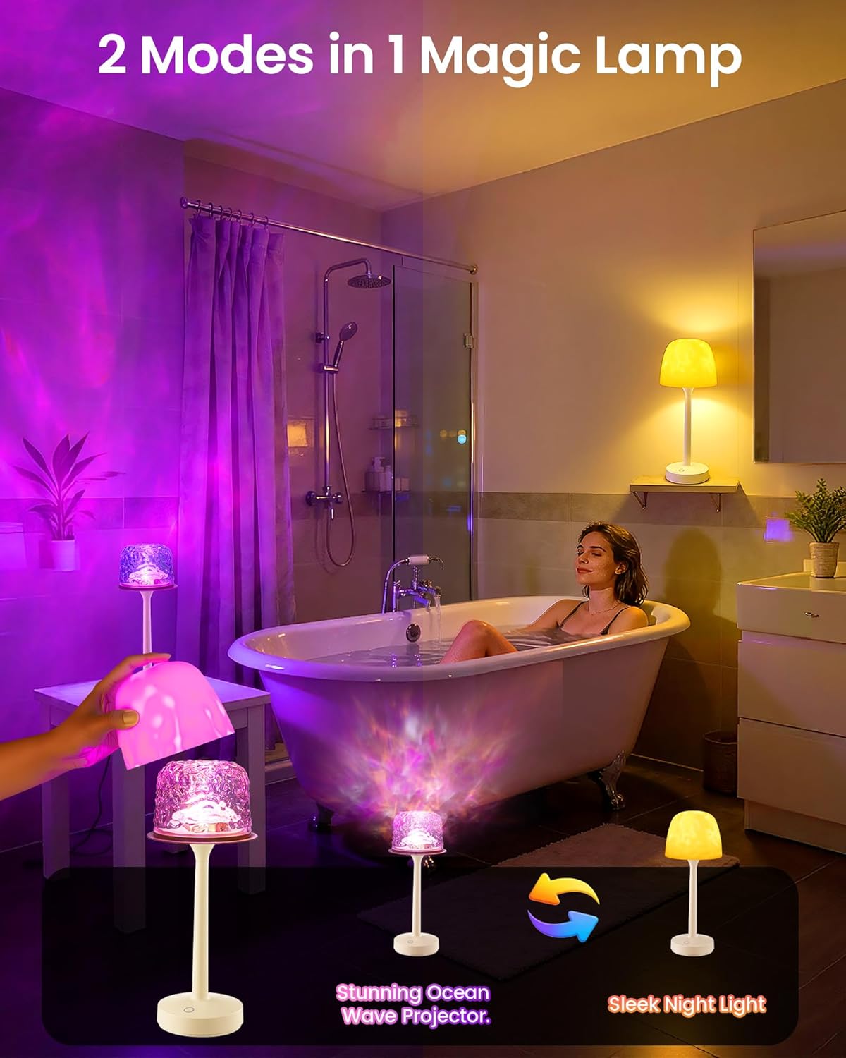 Waterproof Shower Lp with Ocean Wave Projector for Bathroom, Cordl